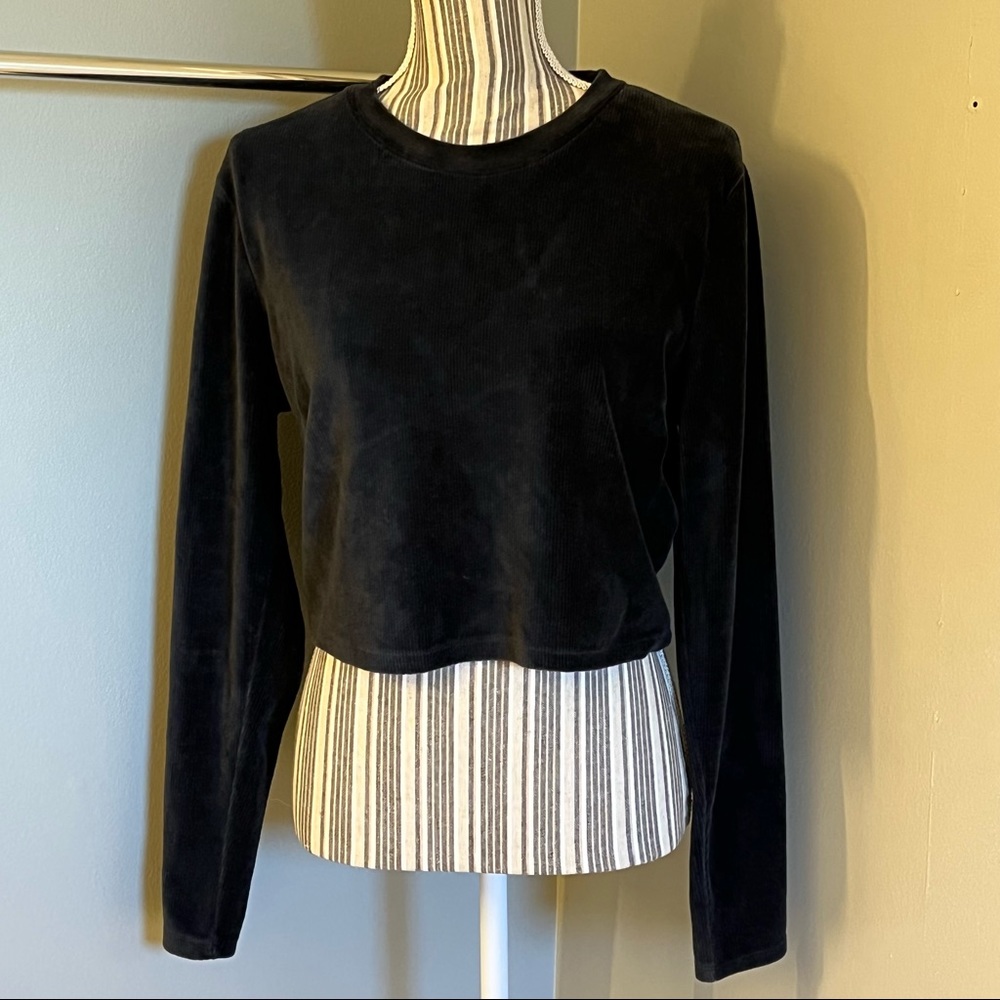 Wild Fable Crop Top Womens Corduroy Long Sleeve Black Ribbed Pullover Top XXL